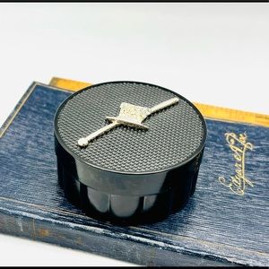 Vintage mens trinket box top hat cane Monopoly canister velvet lined black